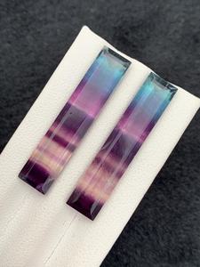 Pareja de piedras preciosas de fluorita natural multicolor, corte baguette, cristales sueltos para la elaboración de joyería. - Product Image 5