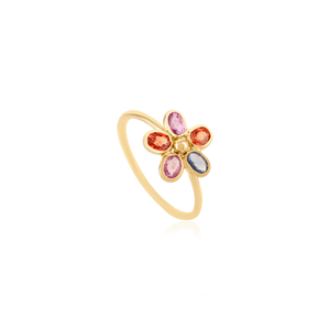 Collection de bagues florales en saphir arc-en-ciel naturel à 100 %, fabriquées à la main pour femmes, or jaune 14 carats, bijoux originaux - Product Image 3