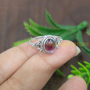 Anillo de Granate Rojo Natural en Plata de Ley 925, Hecho a Mano, con Cabujón Ovalado, Joyería de Plata de Diseño Vintage para Mujer - Product Image 6