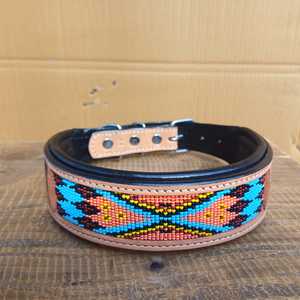 100% American Cow <b>Leather</b> Dog Collar Premium Quality Woven Work Top Solid Pattern Padded <b>Rivet</b> Customized Color Customized Brand - Product Image 1