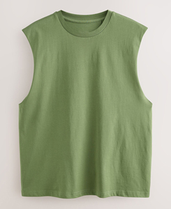 เสื้อกล้ามผู้ชายสีเขียวมะกอกทรงทันสมัยปี 2026 คอกลม ผ้าถักเนื้อแน่น สวมใส่สบาย 100% ผ้าฝ้าย ราคาถูก น้ำหนัก 180 กรัม - Product Image 1