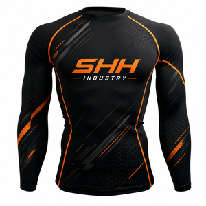 SHH Industries Premium Custom <b>Men's</b> Black Orange MMA BJJ Rash Guard Long Sleeve <b>Compression</b> <b>Shirt</b> Gym Fitness Sportswear OEM - Product Image 1