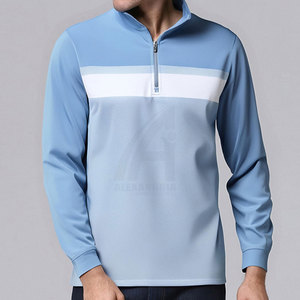 Camiseta Deportiva Casual de Manga Larga con Cierre de Cremallera, Color Azul Claro, para Hombre, Tejida en Poliéster, con Bloques de Color, de Secado Rápido - Product Image 1