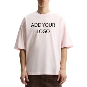 T-shirts pour hommes rose pastel, grammage lourd 280 GSM, 100% coton peigné, coupe carrée, épaules tombantes, logo personnalisé, impression DTG, OEM, vente en gros - Product Image 1
