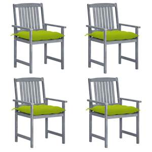 Juego de 4 Sillas de Patio de Madera de Acacia Sólida Gris, Muebles de Patio Premium 100% Poliéster - Product Image 1