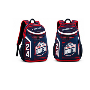 Sac à dos de sport personnalisé pour garçons, rouge et bleu, style basketball, dos rembourré, poche latérale zippée - Product Image 4