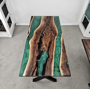 Table de salon et table à manger de luxe en résine époxy faite à la main, table rivière en bois massif, table à manger moderne en bois et résine époxy - Product Image 3
