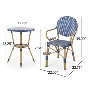 Ensemble bistrot français 3 pièces en rotin PE et aluminium pour extérieur, finition bambou blanc et vert sarcelle foncé, mobilier de patio élégant - Product Image 5