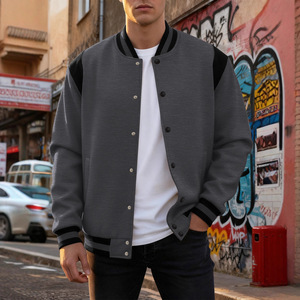 Blouson de baseball personnalisé pour homme, coupe décontractée, couleur unie, col montant, style universitaire, veste bomber - Product Image 5