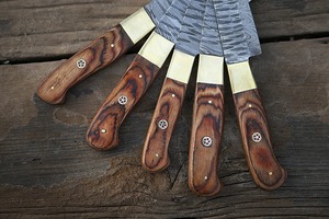 Custom Handmade Five-Piece Ambidextrous Chef <b>Set</b> Straight Edge Durable <b>Sharp</b> Damascus Steel Blades Wooden Handle - Product Image 2
