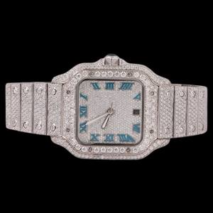 Impresionante Reloj de Hombre de Acero Inoxidable con Movimiento de Cuarzo y Cristal Cuadrado de Moissanita, Esfera Analógica, Diseño Hip Hop, Joyería de Diseñador - Product Image 1