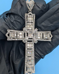 Fully Iced Out Moissanite <b>Cross</b> Pendant 925 Sterling Silver Baguette Cut Religious <b>Charm</b> Unisex Hip Hop Jewelry - Product Image 1