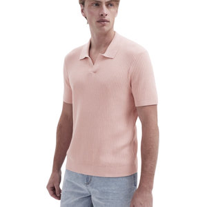 Polo de punto ondulado para hombre, manga corta, algodón premium, corte ajustado, informal, transpirable, tacto suave, venta al por mayor - Product Image 4