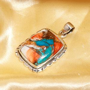 Pendentif en argent, cuivre et turquoise, motif huître barbelée bleue, design attrayant, forme coussin mignonne, pour la création de bijoux - Product Image 3