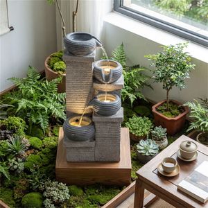 Fontana a Cascata a 4 Livelli per Interni/Esterni con Luci LED Bianco Caldo, in Resina Effetto Pietra, Stile Moderno Europeo per Hotel e Parchi - Product Image 4