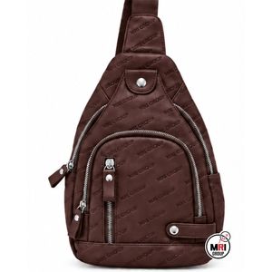 MRI GROUP Brown PU Leather Letter Pattern Crossbody Bag with Zipper Closure Fashion New One Daily Use Single Strap Shoulder Bag - Product Image 1