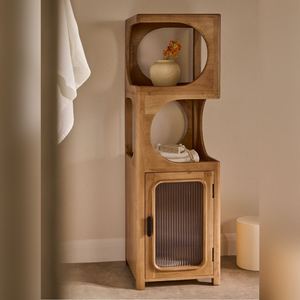 Estante de baño Vandana Nova Arion de madera de acacia y vidrio - Product Image 1