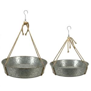 Ventes en gros de jardinières suspendues en métal galvanisé avec des cordes en jute naturelles, pour l'intérieur et l'extérieur, pot de fleurs rond, décoration de la maison et du jardin - Product Image 1