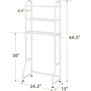 Scaffale Organizzatore da Bagno a 3 Livelli Autoportante con Portarotolo e Ganci, Bianco - Product Image 5