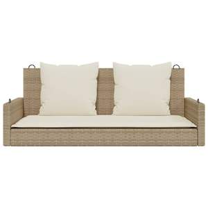 Banc balançoire en rotin PE beige avec structure en acier thermolaqué, produit standard pour patio - Product Image 4