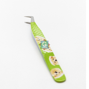 Pinzas para Pestañas con Diseño de Perro Verde, Acero Inoxidable, Punta Curva de Precisión para Extensión de Pestañas - Product Image 1