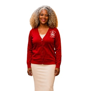 Cárdigan Rojo de Punto para Mujer, Manga Larga, Cuello en V, Botones, Logotipo Bordado, Transpirable, Estilo Preppy, para Todas las Temporadas - Product Image 1