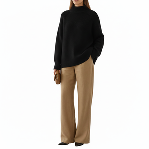 Sudadera de punto larga estampada para mujer, cuello simulado, corte holgado, estilo casual de invierno, top de estilo urbano para uso diario cómodo - Product Image 1