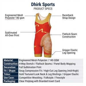 Singlet de Lucha Sublimado Personalizado para Hombre, Uniforme Deportivo Transpirable para Equipo de Lucha Libre por Dhirk Sports - Product Image 5