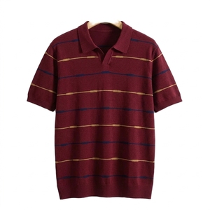 LVLAEA เสื้อโปโลคอวีลายทางสำหรับผู้ชายฤดูใบไม้ผลิฤดูร้อนแขนสั้นป้องกันขนร่วงป้องกันการหดตัวระบายอากาศได้ดีชุดลำลองสบายๆ - Product Image 3