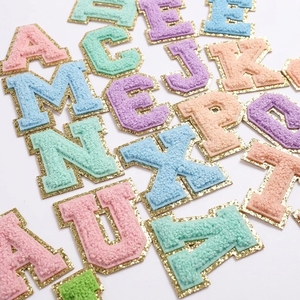 Luxury Chenille Letter Embroidery <b>Patch</b> with Gold Edge Iron <b>On</b> <b>Sew</b> <b>On</b> Alphabet A to Z <b>Patches</b> for Hats Clothing Jackets Hoodies - Product Image 3