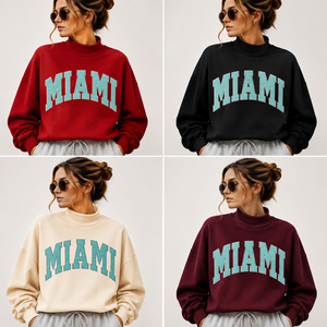 Oversized Women Varsity Sweatshirt MIAMI Letter Graphic Crewneck Pullover Vintage Burgundy <b>Aesthetic</b> Mint Green Fleece Jumper - Product Image 6