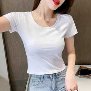 เสื้อยืดผู้หญิง แขนสามส่วน คอกลม ทรงปกติ ลำลอง ลายทาง ผ้าฝ้ายเจอร์ซีย์ ระบายอากาศได้ดี สำหรับฤดูใบไม้ผลิและฤดูร้อน - Product Image 5