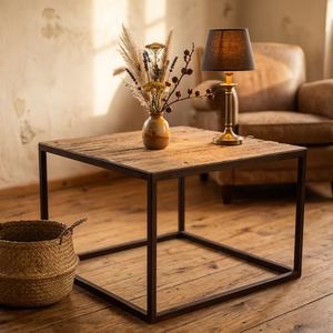 Table basse Zine Square en bois recyclé et métal, éco-responsable, durable, style industriel rustique pour salon et projets hôteliers - Product Image 4