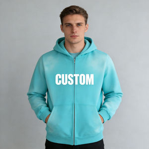 Wholesale Men's Turquoise <b>Zip</b>-Up <b>Hoodie</b> Regular Fit Cotton French Terry Casual Hooded Sweatshirt with Front <b>Pocket</b> Winter Wear - Product Image 2