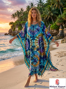 Vestido Kaftan Tie Dye para Mujer, Corte Holgado, Ropa de Playa de Verano, Estilo Boho, Fabricante Europeo OEM ODM, Proveedor de Fabricación Personalizada - Product Image 5