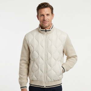 <b>Men's</b> <b>Jacket</b> Stand Collar Zipper Closure Knitted Sleeves Solid Color Polyester Filling Autumn Casual Wear - Product Image 6