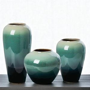 Juego de Jarrones Decorativos de Cerámica de Diseño con Acabado Degradado Verde Azulado Brillante, Conjunto Moderno para un Estilo Elegante en el Interior del Hogar - Product Image 2