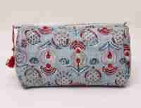 Ensemble de pochettes cylindriques en coton matelassé, écologiques, bohèmes, à motif floral, avec fermeture éclair, durables, pliables, pour organiser les cosmétiques