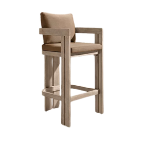 Chaise de bar d'extérieur de style scandinave, siège en teck massif de qualité supérieure, coussin et accoudoirs ouverts, mobilier écologique, bar de café de luxe - Product Image 5