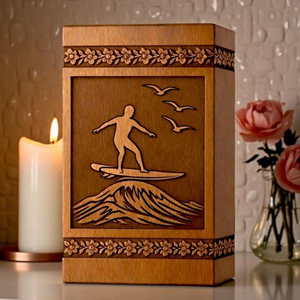 Handmade Wooden Cremation Urn | Surfer Memorial Ashes urn Funeral Memorial Keepsake by AYAANS - Product Image 1