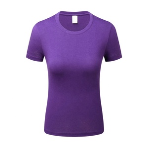 Camiseta de algodón peinado de secado rápido con cuello redondo, camisetas de manga corta de Color sólido, logotipo personalizable bordado, camiseta OEM en blanco para mujer - Product Image 6