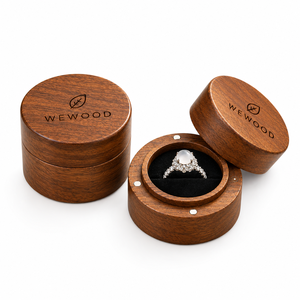 Boîte à bagues en bois de qualité supérieure – Boîte cadeau ronde pour bijoux avec support à bague en velours - Product Image 1