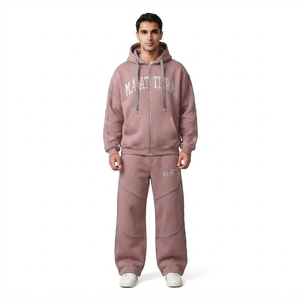 Conjunto de Sudadera con Capucha y Pantalones Deportivos para Hombre, Color Malva Lavado, con Cierre, de Algodón y Felpa, Estilo Urbano, Venta al Por Mayor OEM - Product Image 1