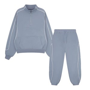 Nouvel ensemble de survêtement gris pour homme, demi-zip, manches longues, couleur unie, décontracté, avec poches latérales, pour l'automne, en polyester respirant - Product Image 2