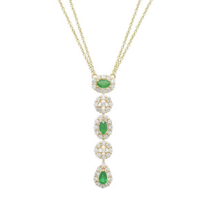Top Selling 14K <b>Solid</b> <b>Gold</b> Natural 5X3MM Zambian Emerald Halo Necklace with White Diamond Lariat Necklace Fast Shipping Stock - Product Image 2