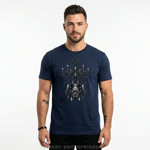 T-shirt graphique chauve-souris bleu marine pour homme, imprimé animal gothique, en coton premium personnalisé, streetwear, art sombre, vêtements pour homme - Product Image 1