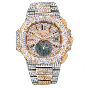 Montre Moissanite Iced Out Série Hip Hop Diamant VVS Acier Inoxydable Verre Quartz Revêtu Bracelet 20mm - Product Image 1