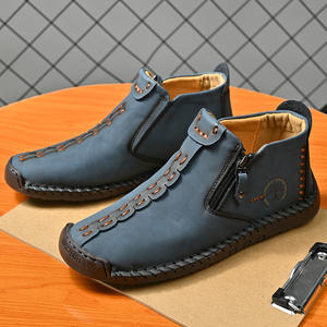 Bottes pour hommes, nouvelle collection automne-hiver, grandes tailles, à enfiler, montantes, semelle extérieure en caoutchouc, décontractées pour l'extérieur, avec coutures artisanales - Product Image 4