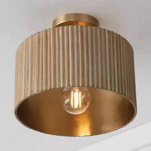 Plafonnier semi-encastré SIMIG, luminaire en forme de tambour doré avec abat-jour en tissu doré pour salon, chambre à coucher, salle à manger - Product Image 5