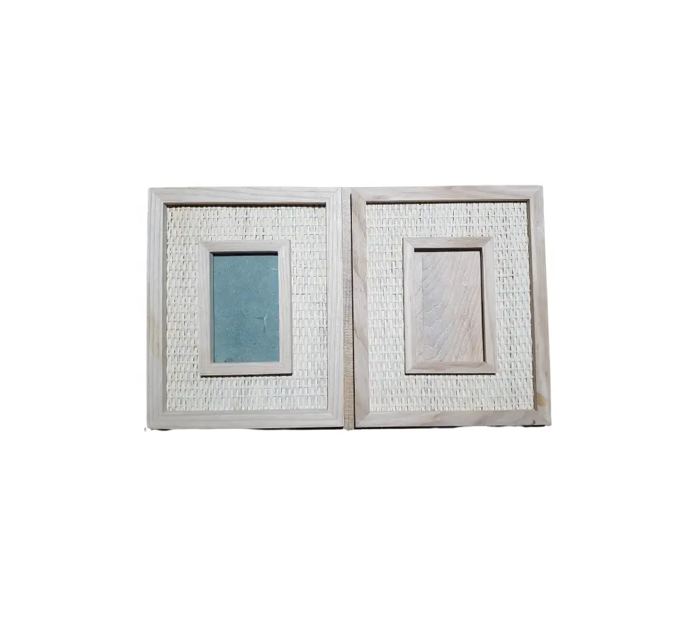 Marco de madera de nuevo diseño con malla de ratán-Marco DE FOTOS DE CAÑA vintage con borde de madera para decoración de letreros de caja artesanal de madera
